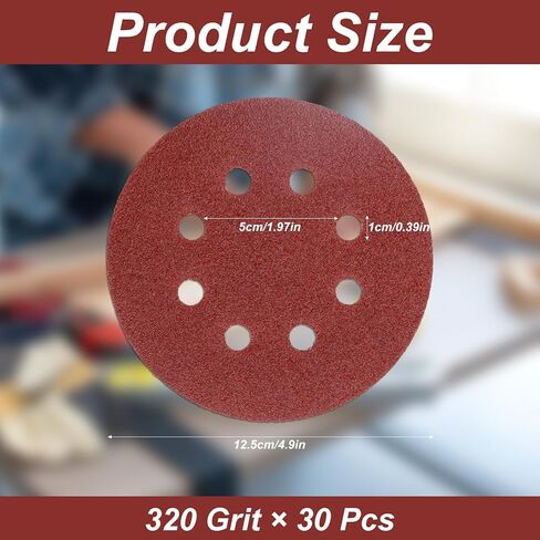 320 Grit 5-Inch Sanding Discs, 8-Hole Orbital Sander Paper, Hook and Loop Sanding Discs for Drywall Sander, 30 Pack in Saudi Arabia
