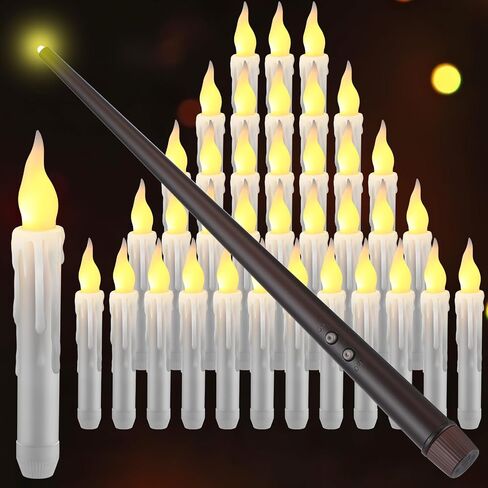Retisee 36 Pcs Halloween Decorations Halloween Floating Candles Flameless Hanging Candles with Wand Remote Battery Operated LED Taper Window Candles Flickering Light for Halloween(White) in Saudi Arabia