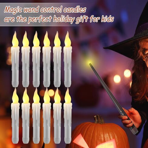 Retisee 36 Pcs Halloween Decorations Halloween Floating Candles Flameless Hanging Candles with Wand Remote Battery Operated LED Taper Window Candles Flickering Light for Halloween(White) in Saudi Arabia