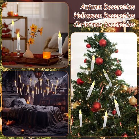 Retisee 36 Pcs Halloween Decorations Halloween Floating Candles Flameless Hanging Candles with Wand Remote Battery Operated LED Taper Window Candles Flickering Light for Halloween(White) in Saudi Arabia