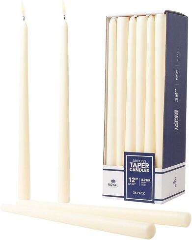 Royal Imports Unscented Taper Candles, Elegant Premium Quality, Dripless & Smokeless, Hand-Dipped Dinner Candles for Wedding, Holiday, Home Decor - 9 Hour Burn Time - Set of 36 (12 Inch, Ivory) in Kuwait