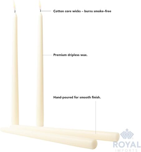 Royal Imports Unscented Taper Candles, Elegant Premium Quality, Dripless & Smokeless, Hand-Dipped Dinner Candles for Wedding, Holiday, Home Decor - 9 Hour Burn Time - Set of 36 (12 Inch, Ivory) in Kuwait