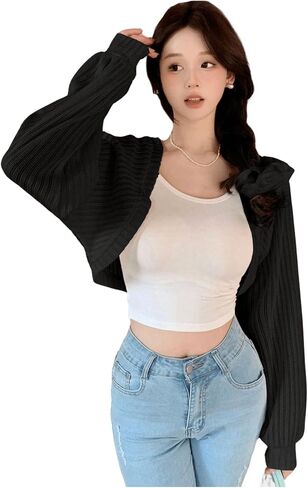 GORGLITTER Women's Open Front Bolero Shrug Cropped Cardigan Sweaters Cute Long Sleeve Knit Tops in Saudi Arabia