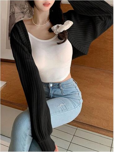 GORGLITTER Women's Open Front Bolero Shrug Cropped Cardigan Sweaters Cute Long Sleeve Knit Tops in Saudi Arabia