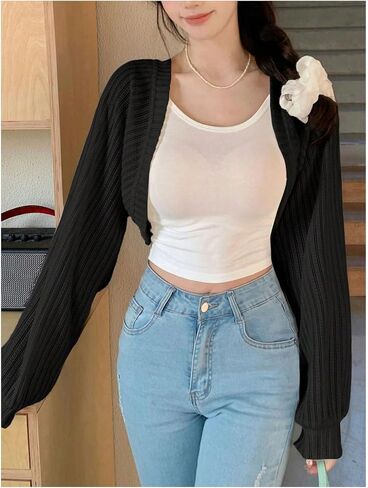 GORGLITTER Women's Open Front Bolero Shrug Cropped Cardigan Sweaters Cute Long Sleeve Knit Tops in Saudi Arabia