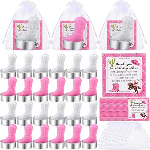 Landhoow 24 Sets Mini Cowgirl Cowboy Boot Tealight Candles Cowboy Boot Party Favors for Guests Include Cowboy Boot Tealight Candles Tags Bags for Western Bachelorette Party Supplies(Brown) in Kuwait