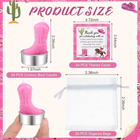 Landhoow 24 Sets Mini Cowgirl Cowboy Boot Tealight Candles Cowboy Boot Party Favors for Guests Include Cowboy Boot Tealight Candles Tags Bags for Western Bachelorette Party Supplies(Brown) in Kuwait