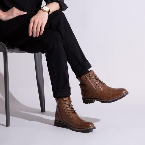 Vostey Men's Boots Black Boots for Men Casual Boots Motorcycle Combat Ankle Dress Boots Mens (BMY678A black 15) in Kuwait