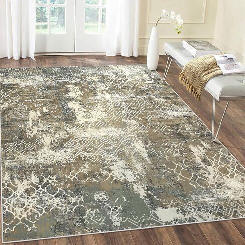 Large Rug 8x10 Machine Washable Area Rug Modern Rug Non Slip Soft Rug Living Room Rug Accent Throw Rugs for Dining Room, Cream/Blue in Saudi Arabia