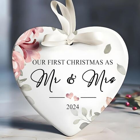 Wedding Gifts For Couple, Our First Christmas Married Ornament, First Christmas Married Ornament 2024, Newlywed Wedding Ornament 2024, Christmas Heart Ornaments For Couple, Bridal Shower Wedding Gifts in Saudi Arabia