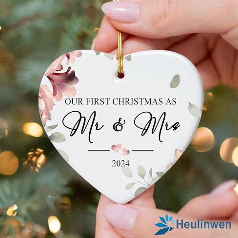 Wedding Gifts For Couple, Our First Christmas Married Ornament, First Christmas Married Ornament 2024, Newlywed Wedding Ornament 2024, Christmas Heart Ornaments For Couple, Bridal Shower Wedding Gifts in Saudi Arabia