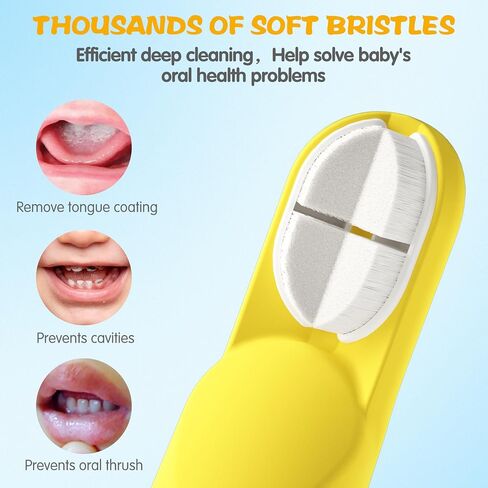 Baby Finger Toothbrush with Storage Case for 0-1 Year Infants, Silicone Finger Sleeve for Gentle Oral Care, V-Shaped Soft Bristle for Baby's First Teeth, Infant Oral Tongue Cleaner - Yellow (1 Pc) in Saudi Arabia