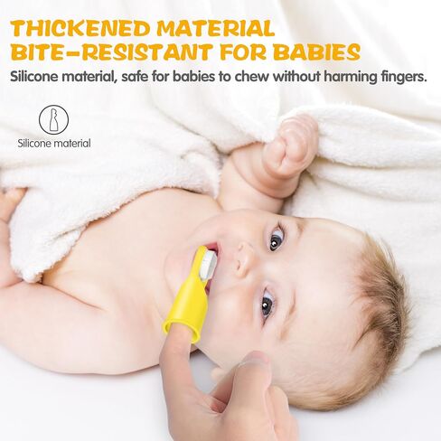Baby Finger Toothbrush with Storage Case for 0-1 Year Infants, Silicone Finger Sleeve for Gentle Oral Care, V-Shaped Soft Bristle for Baby's First Teeth, Infant Oral Tongue Cleaner - Yellow (1 Pc) in Saudi Arabia