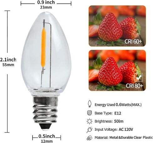 Exiugus 25Pack Shatterproof & Waterproof C7 Replacement LED Light Bulbs – 0.6W Equivalent to 7W, Multi-Color C7 LED Bulbs for Outdoor String Light, Commercial Grade Holiday Bulbs in Saudi Arabia
