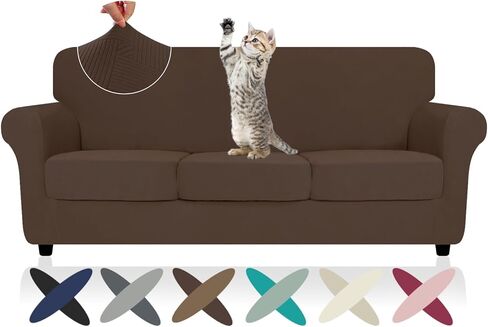 2025 أغطية أرائك مخططة 4 قطع، أغطية أرائك قابلة للتمدد للغاية لـ 3 وسائد للأريكة، أغطية أرائك مضادة للانزلاق مع أربطة سفلية، سميكة متينة وقابلة للغسل، واقي ناعم ومريح (71 بوصة - 91 بوصة، قهوة داكنة) in Kuwait