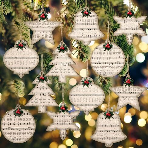 Spiareal 36 Pcs Vintage Christmas Music Note Ornament Treble Clef Music Wood Snowman Christmas Tree Ornament Music Wood DIY Craft Cutouts Gift Tags with Rope for Holiday Party Decoration(Classic) in Kuwait