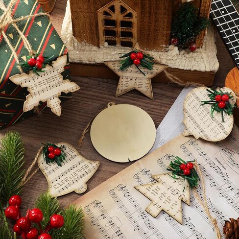 Spiareal 36 Pcs Vintage Christmas Music Note Ornament Treble Clef Music Wood Snowman Christmas Tree Ornament Music Wood DIY Craft Cutouts Gift Tags with Rope for Holiday Party Decoration(Classic) in Kuwait