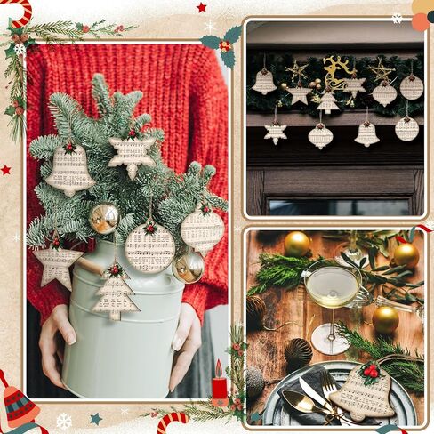 Spiareal 36 Pcs Vintage Christmas Music Note Ornament Treble Clef Music Wood Snowman Christmas Tree Ornament Music Wood DIY Craft Cutouts Gift Tags with Rope for Holiday Party Decoration(Classic) in Kuwait