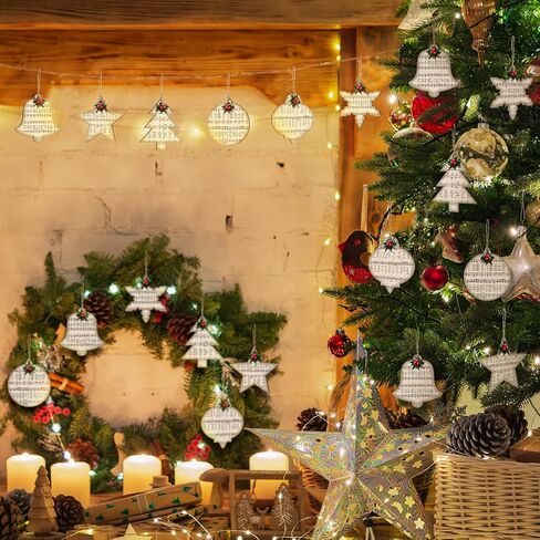 Spiareal 36 Pcs Vintage Christmas Music Note Ornament Treble Clef Music Wood Snowman Christmas Tree Ornament Music Wood DIY Craft Cutouts Gift Tags with Rope for Holiday Party Decoration(Classic) in Kuwait