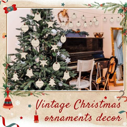 Spiareal 36 Pcs Vintage Christmas Music Note Ornament Treble Clef Music Wood Snowman Christmas Tree Ornament Music Wood DIY Craft Cutouts Gift Tags with Rope for Holiday Party Decoration(Classic) in Kuwait