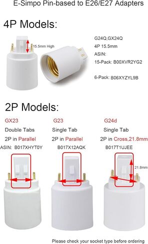 E-Simpo 4pcs Gx23 to E26/E27 Lamp Base Holder Socket Adapter, Refinded Gx23 to E26/e27 Bulb Base Converter CFL PL-S PL-C Bulb Holder Conversion Double Tab.2P in Parallel (4-Pack) in Saudi Arabia