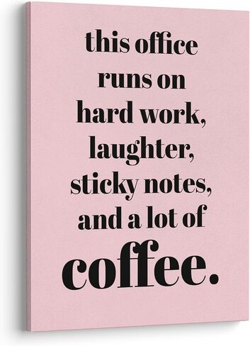XWELLDAN Teamwork Quote This Office Runs on Hard Work Wall Art Canvas Prints,Coffee Humor Workplace Wall Art Decor for Home Office HR Office Workplace, 11 x 14 Inch, Framed in Kuwait