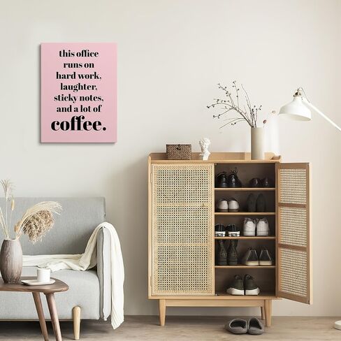XWELLDAN Teamwork Quote This Office Runs on Hard Work Wall Art Canvas Prints,Coffee Humor Workplace Wall Art Decor for Home Office HR Office Workplace, 11 x 14 Inch, Framed in Kuwait