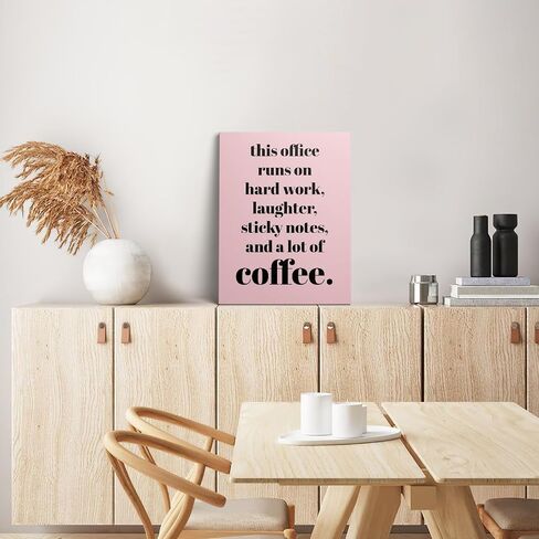 XWELLDAN Teamwork Quote This Office Runs on Hard Work Wall Art Canvas Prints,Coffee Humor Workplace Wall Art Decor for Home Office HR Office Workplace, 11 x 14 Inch, Framed in Kuwait