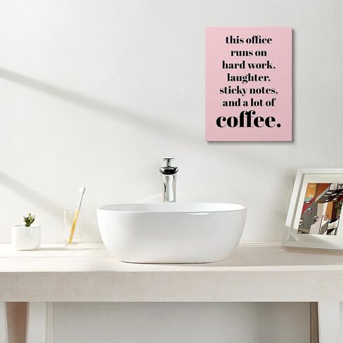 XWELLDAN Teamwork Quote This Office Runs on Hard Work Wall Art Canvas Prints,Coffee Humor Workplace Wall Art Decor for Home Office HR Office Workplace, 11 x 14 Inch, Framed in Kuwait