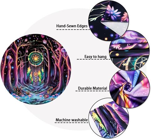 Galoker Blacklight Fantasy Forest نسيج النيون الفطر نسيج الأشعة فوق البنفسجية التفاعلية Dreamcatcher نسيج الجدار غالاكسي الفضاء نسيج الجدار شنقا لديكور المنزل (H51.2 × W59.1 بوصة) in Kuwait