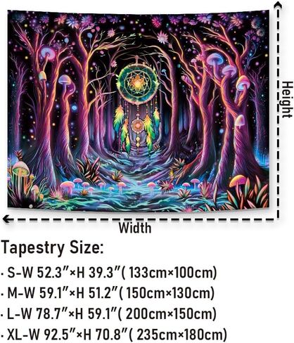 Galoker Blacklight Fantasy Forest نسيج النيون الفطر نسيج الأشعة فوق البنفسجية التفاعلية Dreamcatcher نسيج الجدار غالاكسي الفضاء نسيج الجدار شنقا لديكور المنزل (H51.2 × W59.1 بوصة) in Kuwait
