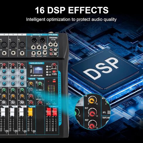 وحدة تحكم لوحة صوت احترافية مكونة من 6 قنوات مع 99 تأثيرات DSP وطاقة فانتوم 48 فولت وواجهة USB وبلوتوث لوحة مزج صوت ستيريو للكاريوكي والأداء المباشر لمرحلة DJ in Saudi Arabia