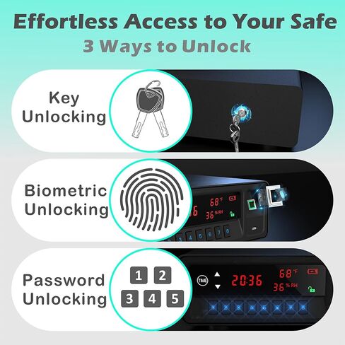 Biometric Gun Safe,Clock Smart Safe with Temp,Humidity,Battery,Drawer Gun Safe for Handgun - Nightstand Handgun Safe Pistol Safe in Saudi Arabia