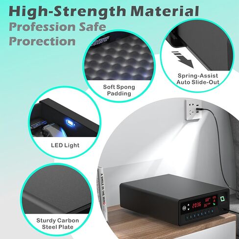 Biometric Gun Safe,Clock Smart Safe with Temp,Humidity,Battery,Drawer Gun Safe for Handgun - Nightstand Handgun Safe Pistol Safe in Saudi Arabia
