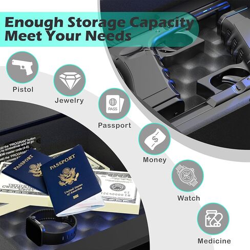 Biometric Gun Safe,Clock Smart Safe with Temp,Humidity,Battery,Drawer Gun Safe for Handgun - Nightstand Handgun Safe Pistol Safe in Saudi Arabia