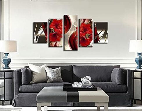 Canvas Wall Art Red Flower Print Painting Modern Contemporary Picture Home Decoration Crimson Floral Artwork 5 Panel in Saudi Arabia