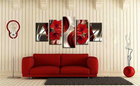 Canvas Wall Art Red Flower Print Painting Modern Contemporary Picture Home Decoration Crimson Floral Artwork 5 Panel in Saudi Arabia
