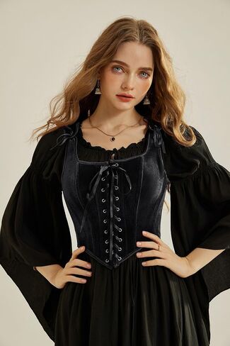 Scarlet Darkness Renaissance Corset Tops for Women Vintage Lace Up Overbust Velvet Bustier Bodice in Kuwait