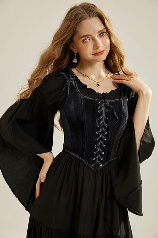 Scarlet Darkness Renaissance Corset Tops for Women Vintage Lace Up Overbust Velvet Bustier Bodice in Kuwait