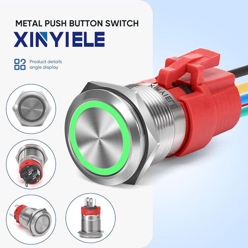 19MM Latching 12V DC Push Button Switch On/Off,Waterproof with LED Light Power SPDT Button Switch for Marine,0.74" Hole with Wire Socket Plug Self-Locking(Ring Blue LED/Black Shell) in Kuwait