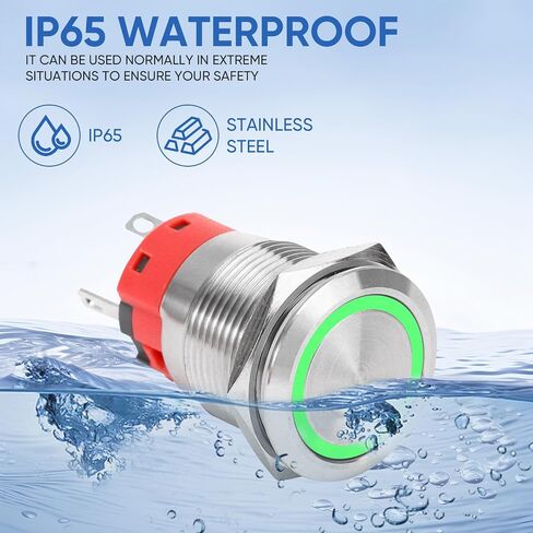 19MM Latching 12V DC Push Button Switch On/Off,Waterproof with LED Light Power SPDT Button Switch for Marine,0.74" Hole with Wire Socket Plug Self-Locking(Ring Blue LED/Black Shell) in Kuwait
