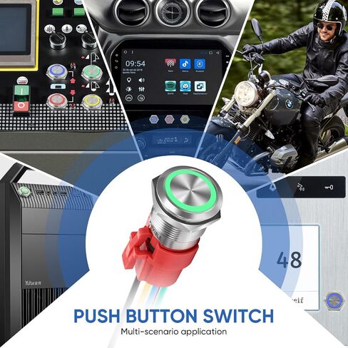 19MM Latching 12V DC Push Button Switch On/Off,Waterproof with LED Light Power SPDT Button Switch for Marine,0.74" Hole with Wire Socket Plug Self-Locking(Ring Blue LED/Black Shell) in Kuwait