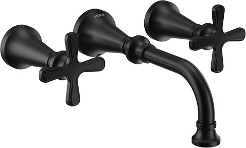 Moen TS44105BL Colinet Traditional Cross Handle Wall Mount Bathroom Faucet Trim, Valve Required, Matte Black in Saudi Arabia