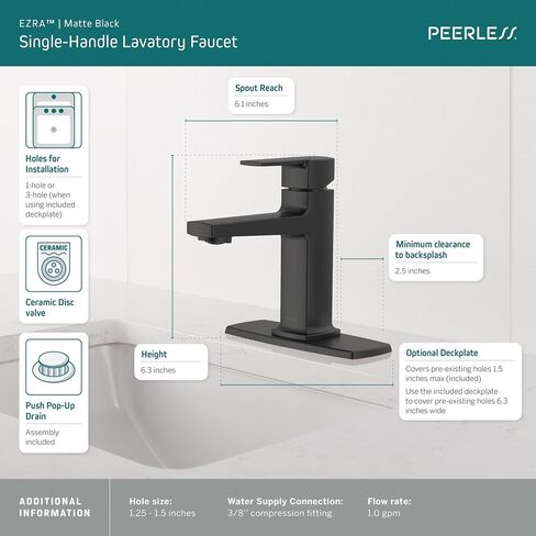 Peerless Ezra Single Hole Bathroom Faucet, Brushed Nickel Bathroom Sink Faucet, Single Handle Bathroom Faucet, Bath Faucet, Push Pop-Up Drain Assembly, Brushed Nickel P1571LF-BN in Saudi Arabia