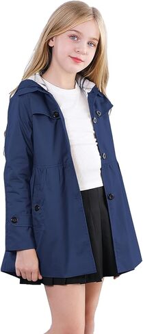 Betusline Girl's Trench Coat, Single Breasted Windbreaker Hoodie Jacket Dress Coat Outerwear for Girl,1# Pink,3-4T = Tag 110 in Saudi Arabia