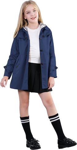 Betusline Girl's Trench Coat, Single Breasted Windbreaker Hoodie Jacket Dress Coat Outerwear for Girl,1# Pink,3-4T = Tag 110 in Saudi Arabia