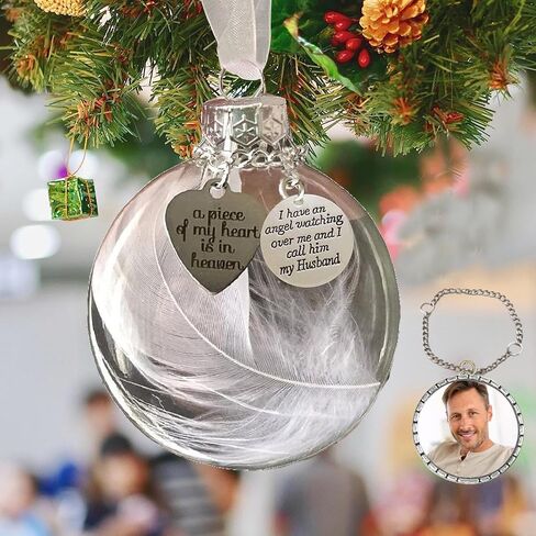 Sympathy Gifts for Loss of Husband,Clear Christmas Memorial Ornament Feather Ball, A Piece of My Heart is in Heaven,Christmas Tree Remembrance Hanging Pendant 3.15 inch (Husband) in Saudi Arabia
