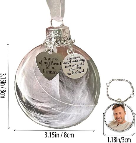Sympathy Gifts for Loss of Husband,Clear Christmas Memorial Ornament Feather Ball, A Piece of My Heart is in Heaven,Christmas Tree Remembrance Hanging Pendant 3.15 inch (Husband) in Saudi Arabia