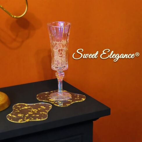 مجموعة قواعد أكواب أكريليك Sweet Elegance® مكونة من 4 قطع من أكريليك ذهبي من فويل كوستر على شكل قطرة مقاومة للماء وغير قابلة للانزلاق ومتينة لتزيين الطاولة الملونة لمهرجان المنزل in Saudi Arabia