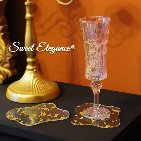 مجموعة قواعد أكواب أكريليك Sweet Elegance® مكونة من 4 قطع من أكريليك ذهبي من فويل كوستر على شكل قطرة مقاومة للماء وغير قابلة للانزلاق ومتينة لتزيين الطاولة الملونة لمهرجان المنزل in Saudi Arabia